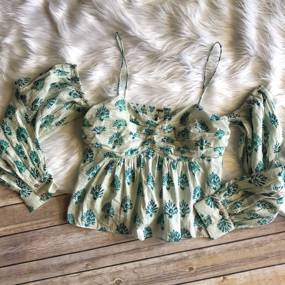 Free People Small Floral Cold Shoulder Blouse